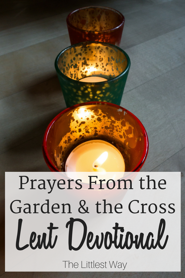 Three votive candles as we consider the prayers of Jesus in the garden and on the cross for our Lent Devotions.