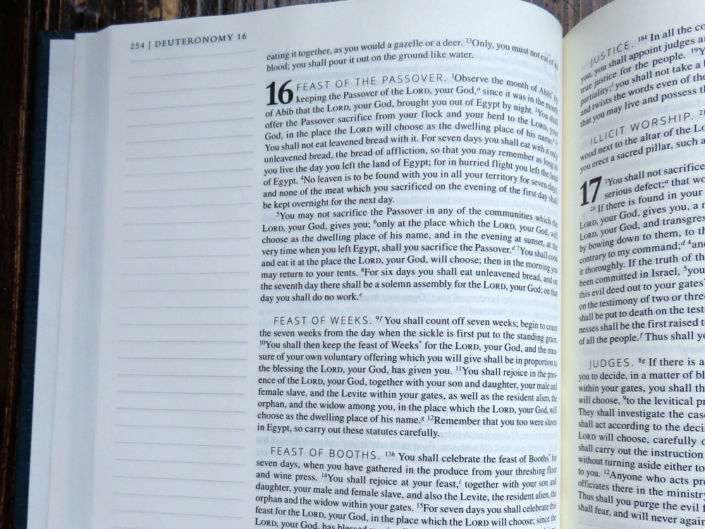 An iside view of the single column layout in the new Catholic Journaling Bible.